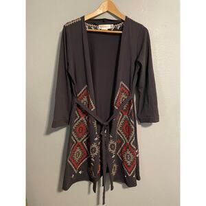Urban Mangoz Womens Kimono Small Aztec Embroidered Belted Duster Western Boho